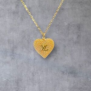 Upcycled Gold Louis Vuitton Heart Pendant Necklace